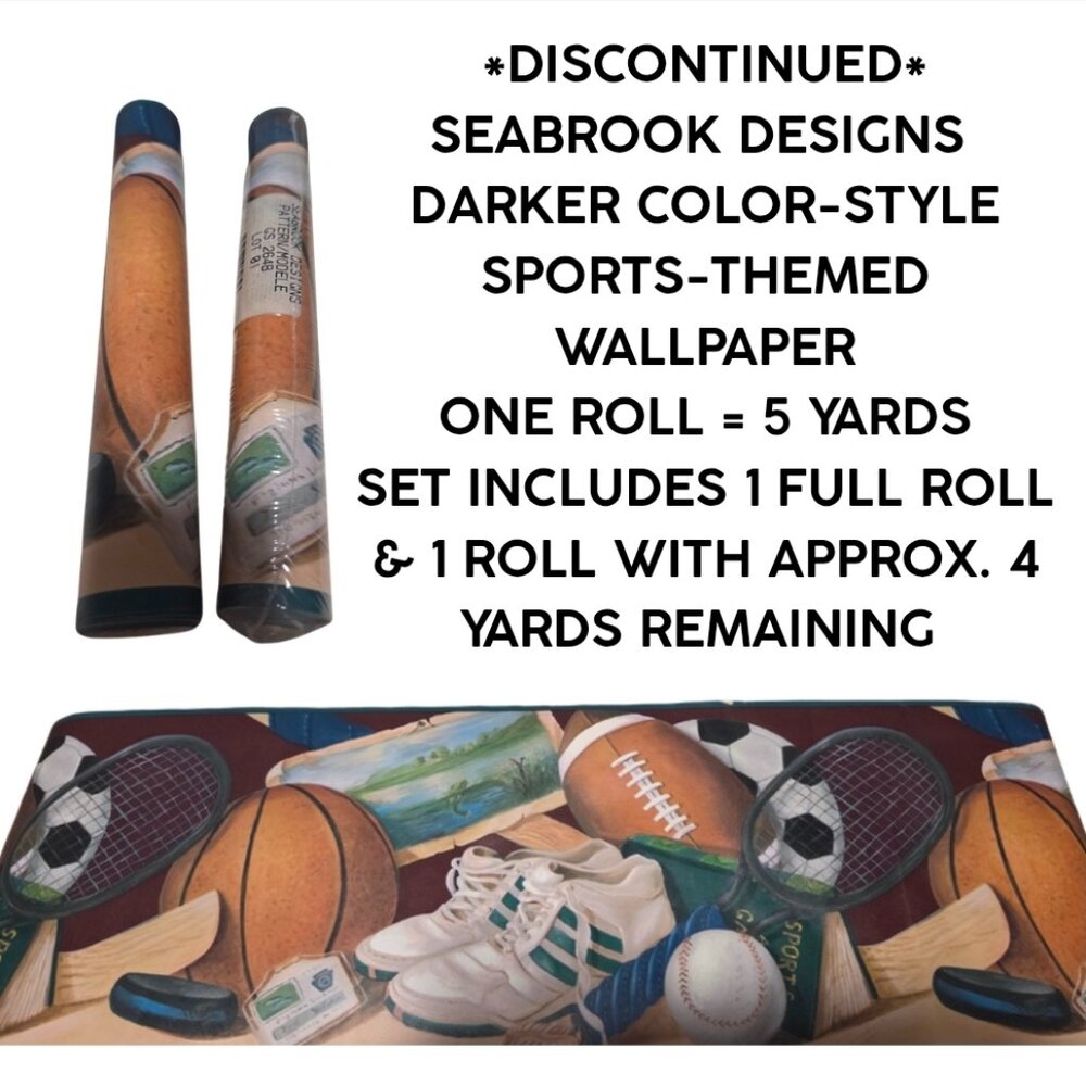 *DISCONTINUED* SEABROOK DESIGNS SPORTS THEMED WALLPAPER ROLLS - APPROX. 9 YARDS